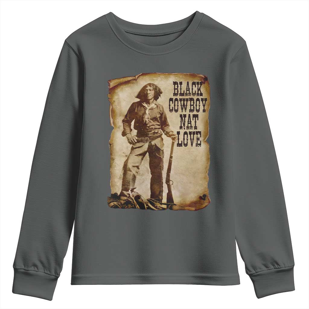 Black Cowboy Nat Love Youth Sweatshirt African American Western Rodeo Melanin Black History Texas - Wonder Print Shop