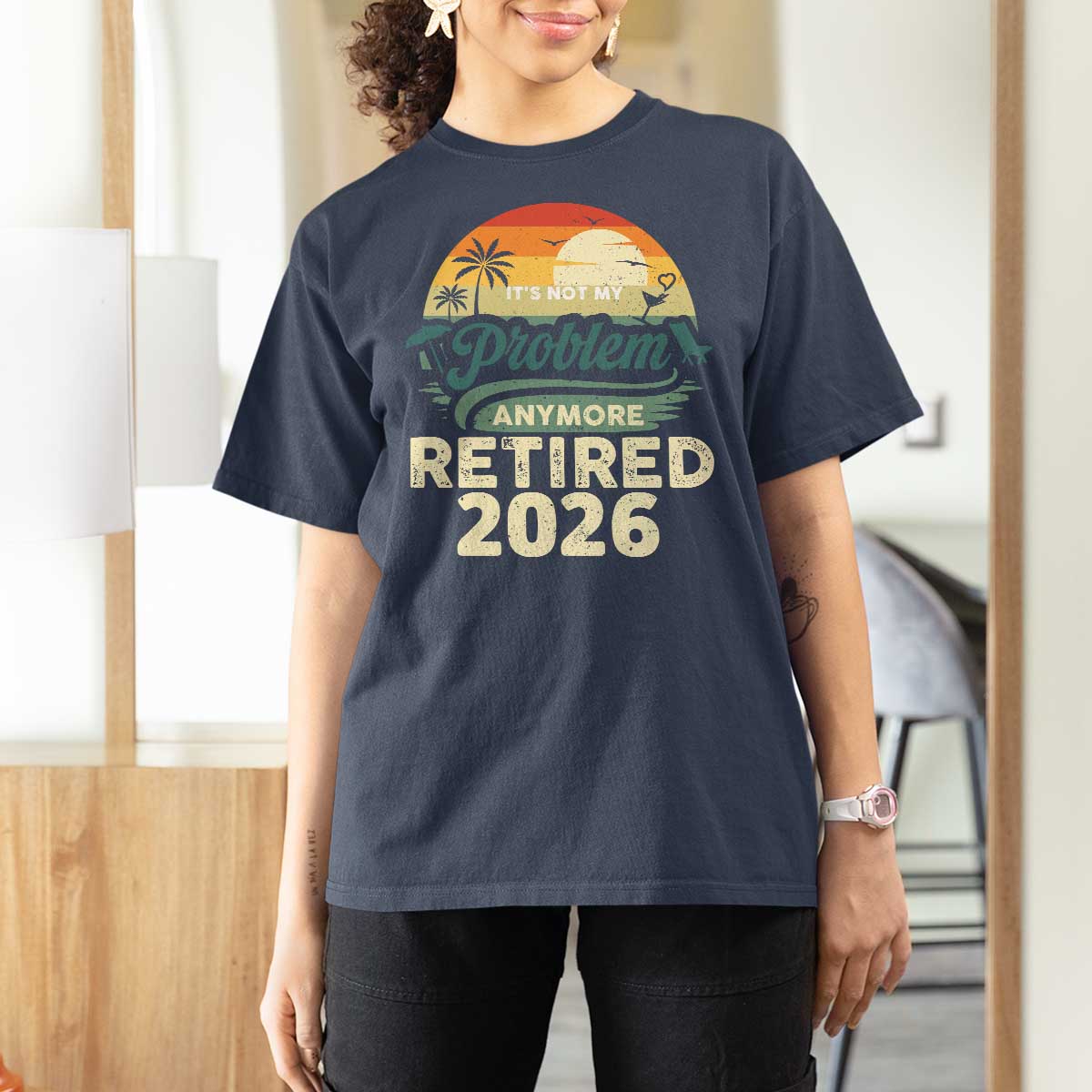 Retired 2026 T Shirt For Women Vintage Retro Retirement Not My Problem Anymore