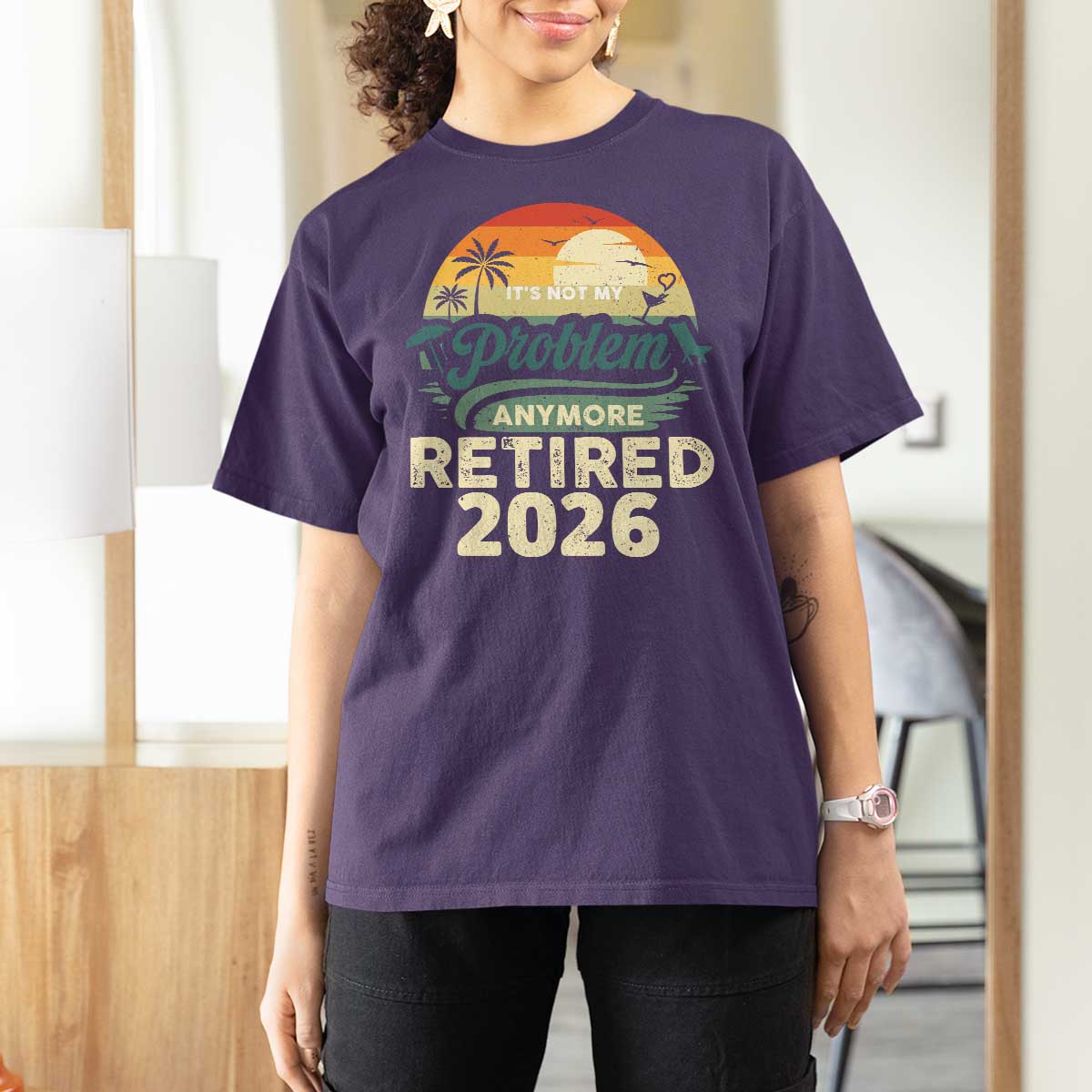 Retired 2026 T Shirt For Women Vintage Retro Retirement Not My Problem Anymore