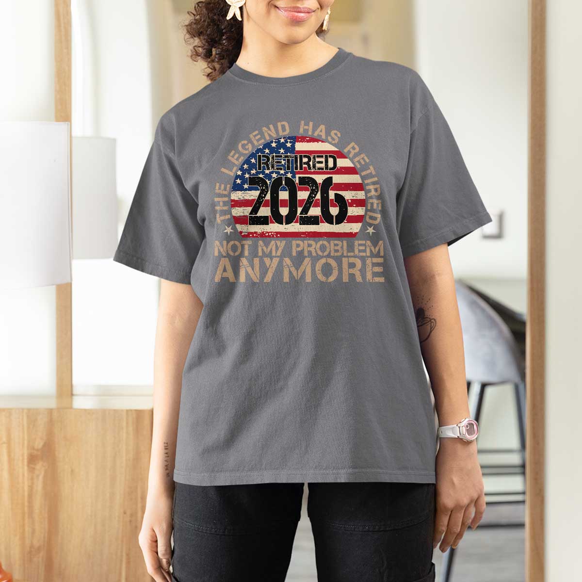 The Legend Has Retired 2026 T Shirt For Women Not My Problem Anymore American Flag Coworker Retirement Gifts