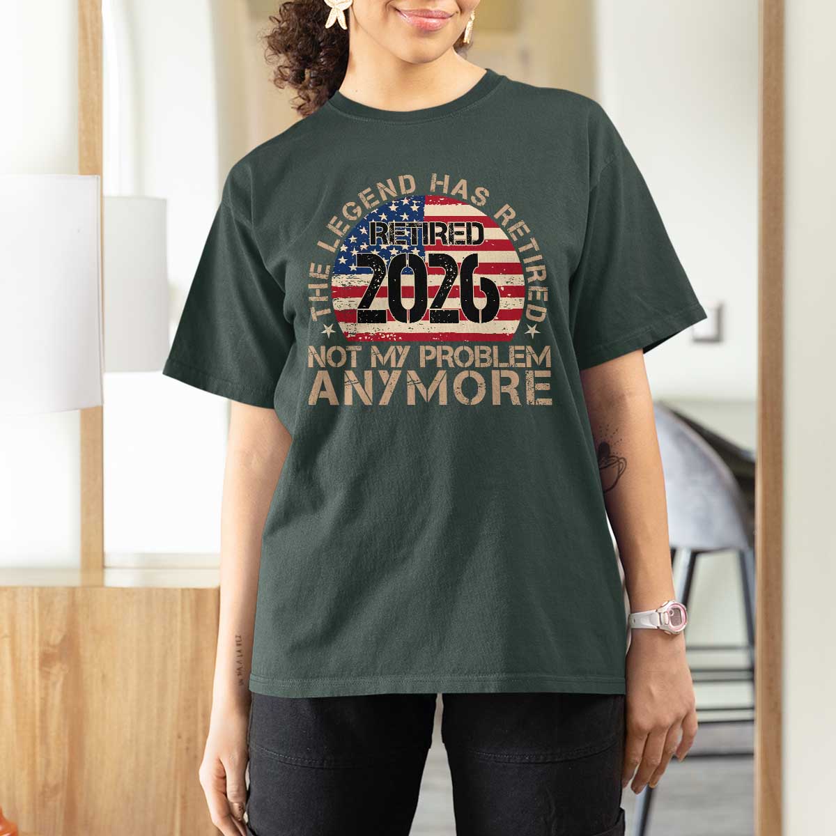 The Legend Has Retired 2026 T Shirt For Women Not My Problem Anymore American Flag Coworker Retirement Gifts