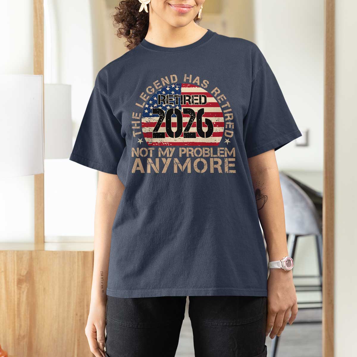 The Legend Has Retired 2026 T Shirt For Women Not My Problem Anymore American Flag Coworker Retirement Gifts