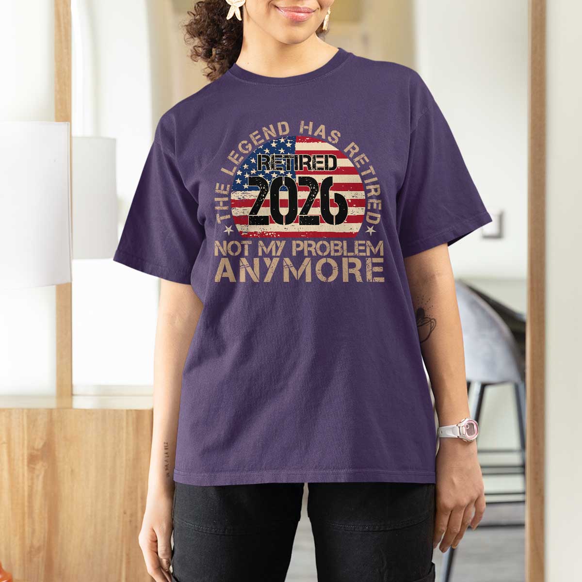 The Legend Has Retired 2026 T Shirt For Women Not My Problem Anymore American Flag Coworker Retirement Gifts