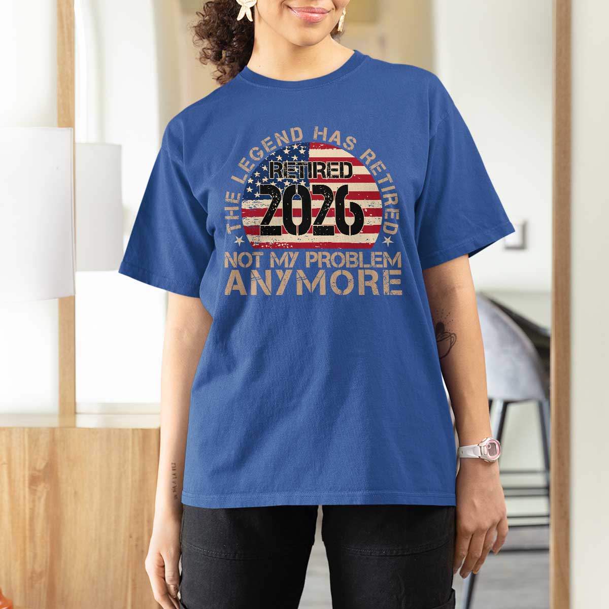 The Legend Has Retired 2026 T Shirt For Women Not My Problem Anymore American Flag Coworker Retirement Gifts