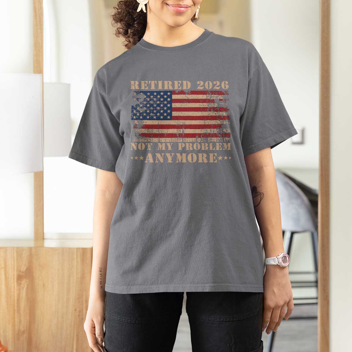 Vintage Retirement 2026 T Shirt For Women Retired Not My Problem Anymore Retro American Flag