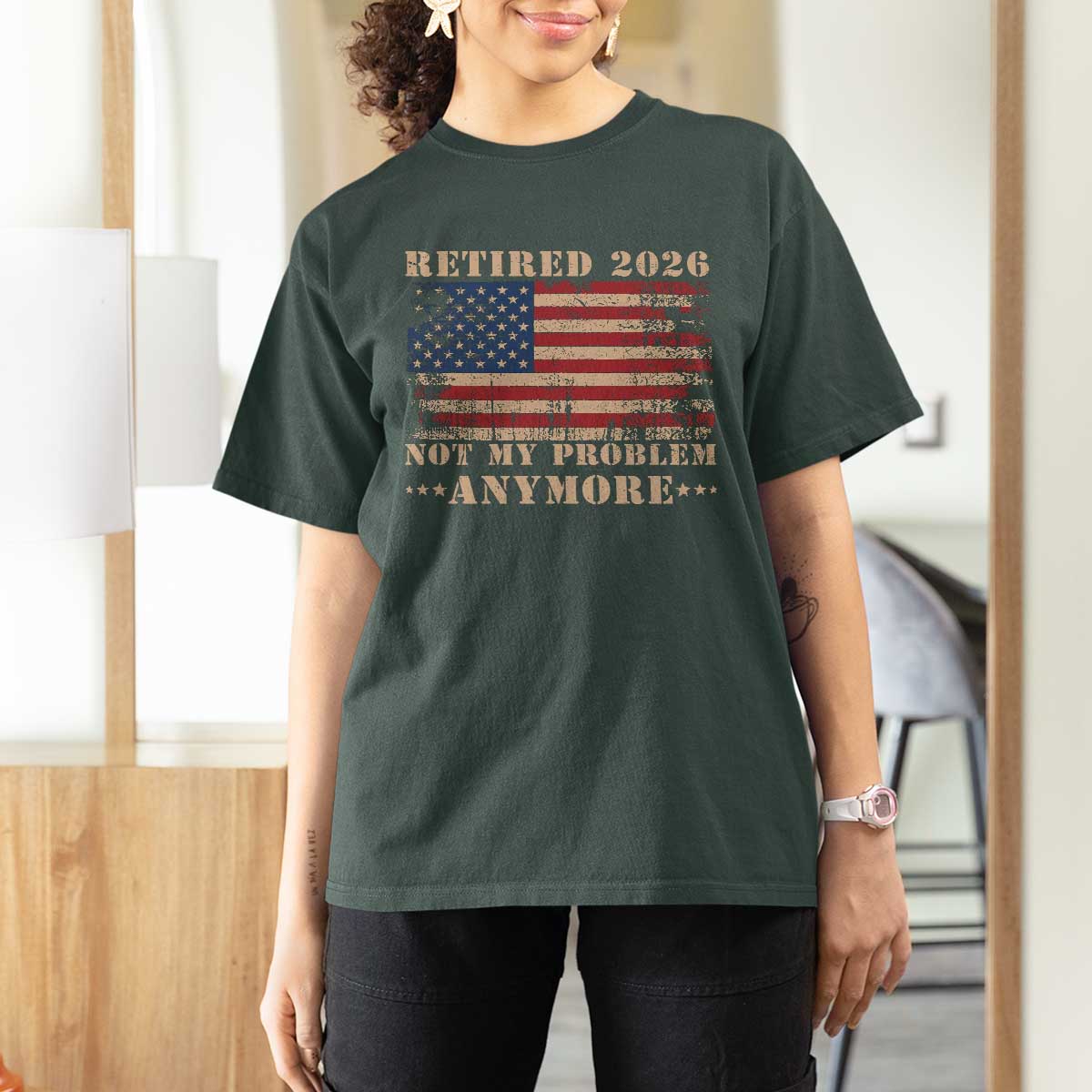 Vintage Retirement 2026 T Shirt For Women Retired Not My Problem Anymore Retro American Flag