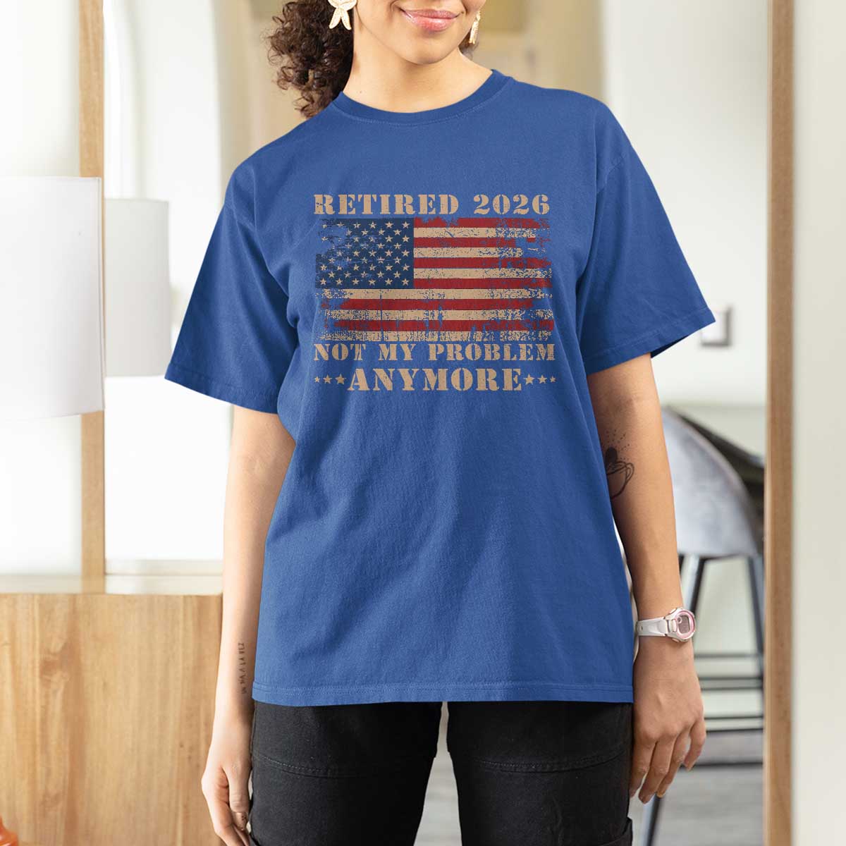 Vintage Retirement 2026 T Shirt For Women Retired Not My Problem Anymore Retro American Flag