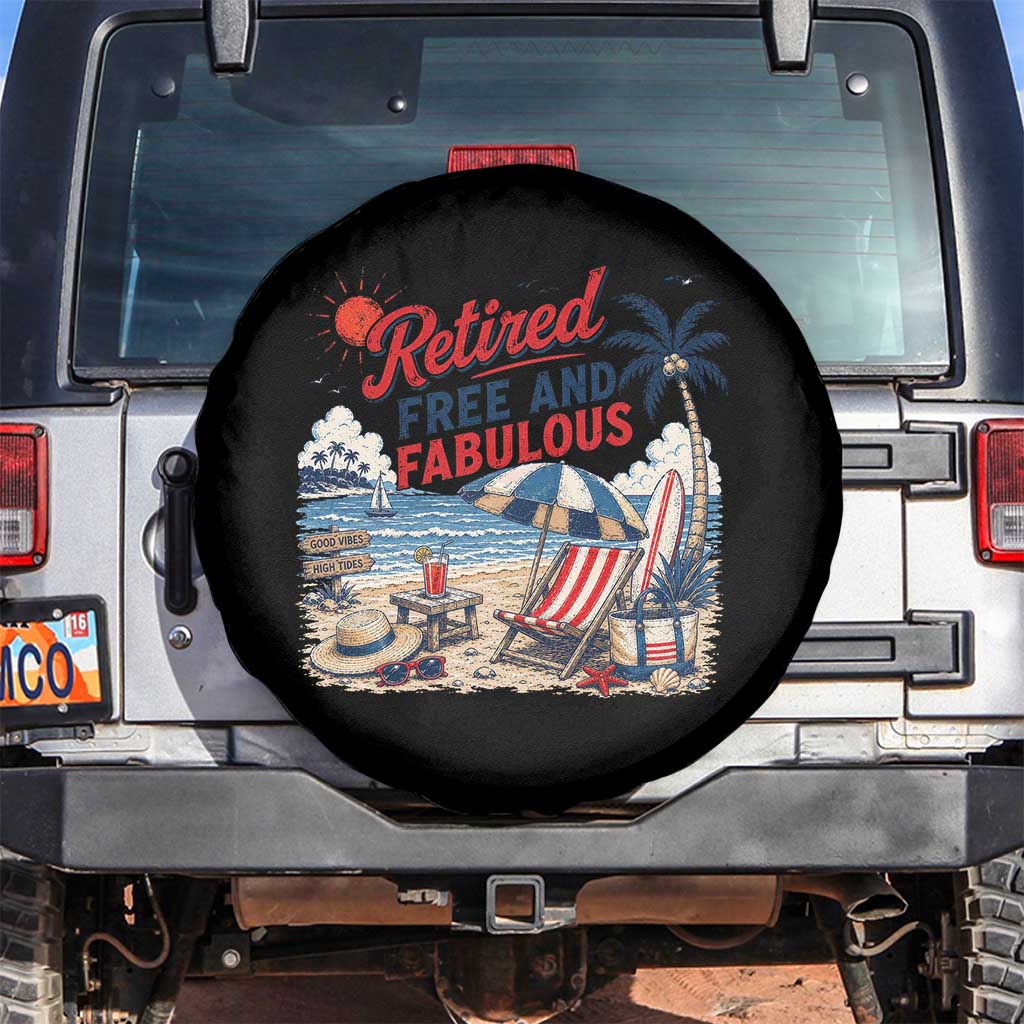 Retirement Gifts For Her Spare Tire Cover Retro Retired Free And Fabulous Beach Summer Vacation Vintage