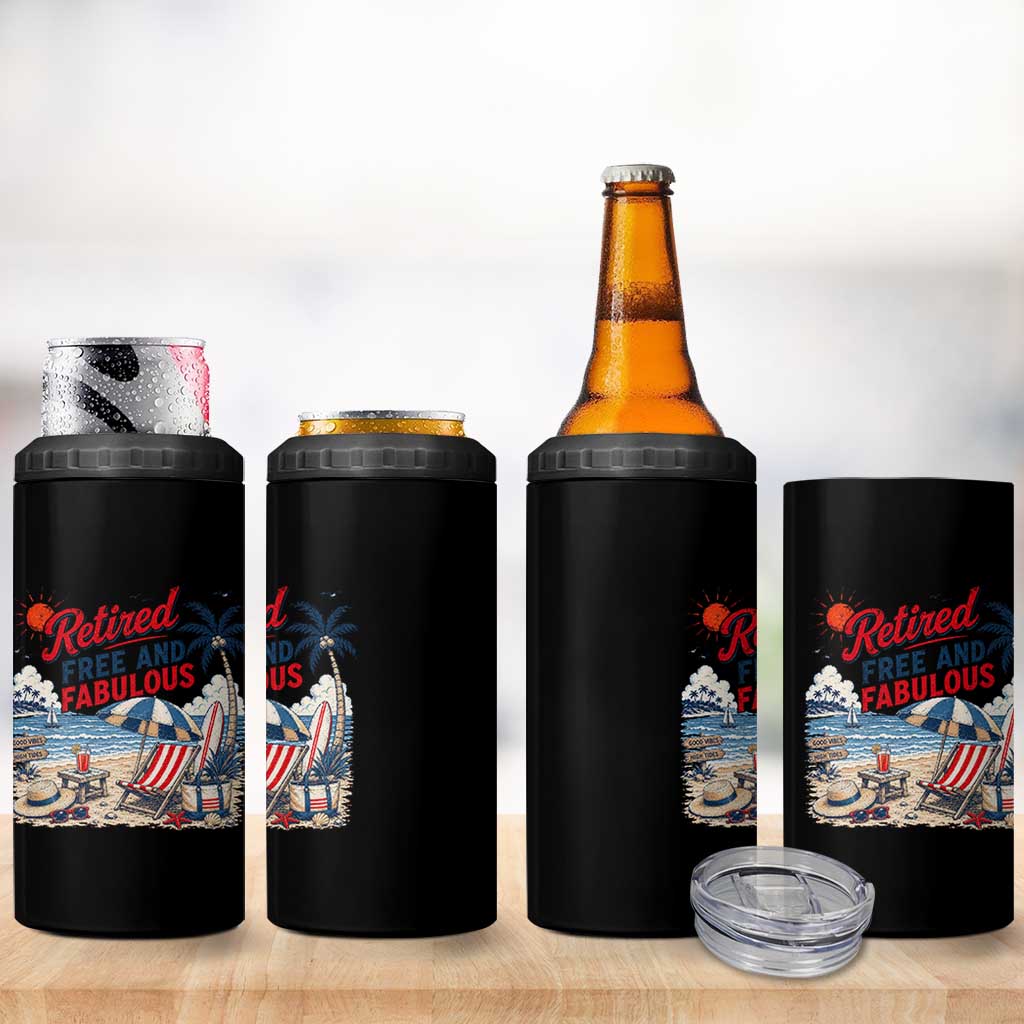 Retirement Gifts For Her 4 in 1 Can Cooler Tumbler Retro Retired Free And Fabulous Beach Summer Vacation Vintage