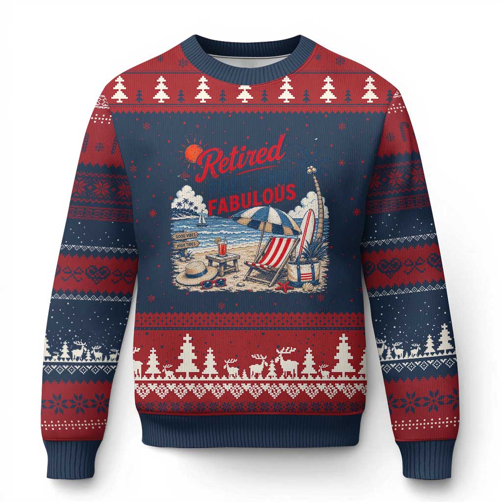 Retirement Gifts For Her Ugly Christmas Sweater Retro Retired Free And Fabulous Beach Summer Vacation Vintage