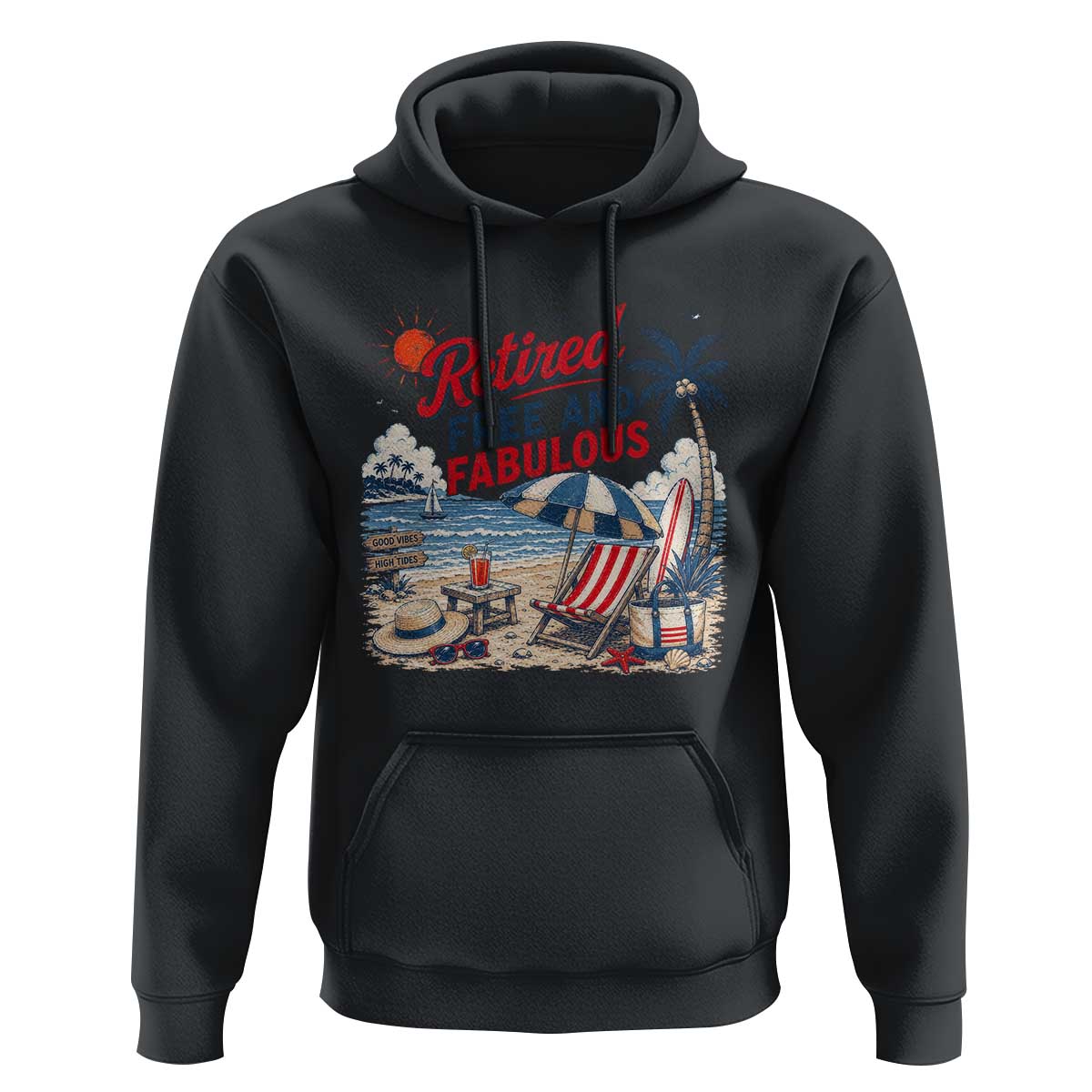 Retirement Gifts For Her Hoodie Retro Retired Free And Fabulous Beach Summer Vacation Vintage