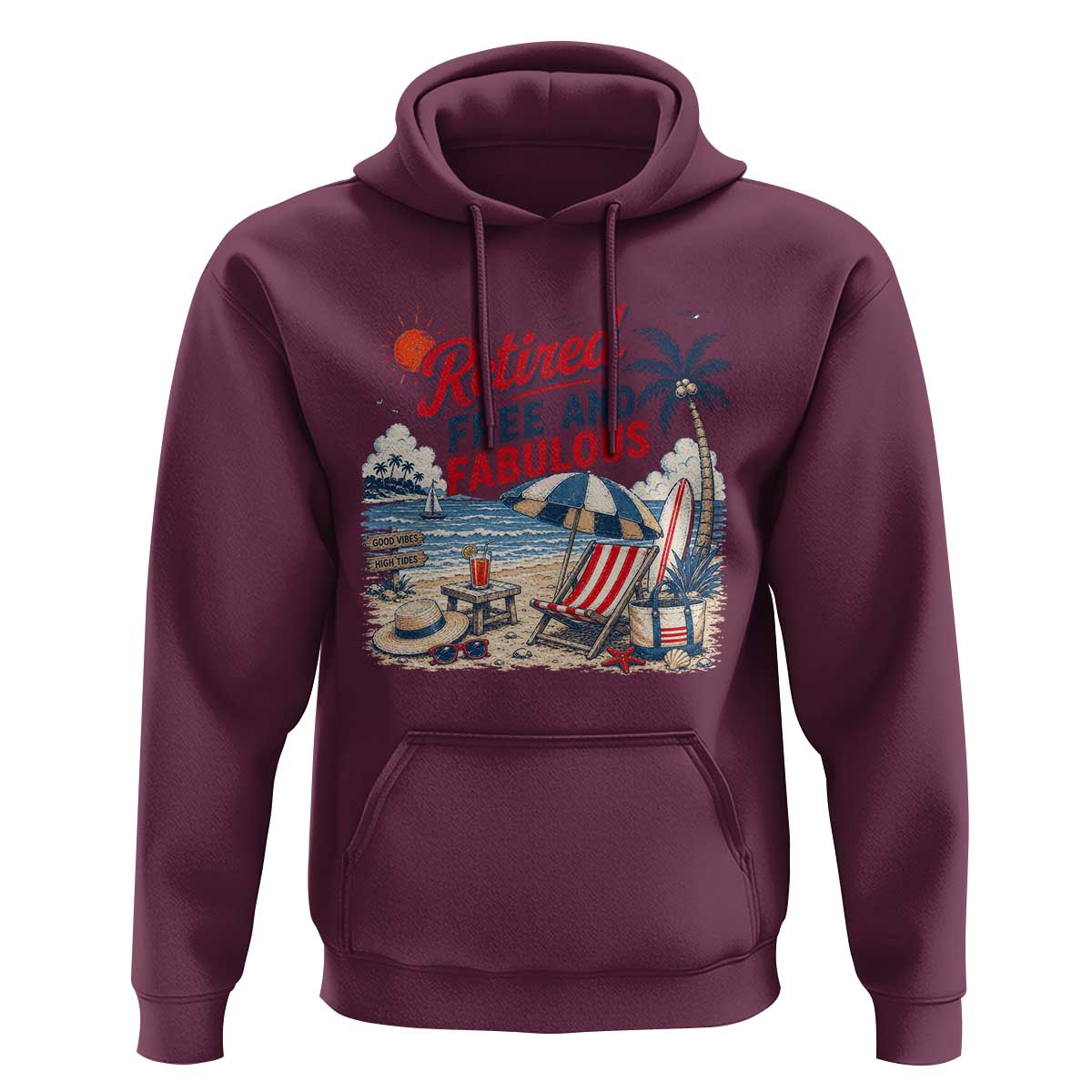 Retirement Gifts For Her Hoodie Retro Retired Free And Fabulous Beach Summer Vacation Vintage