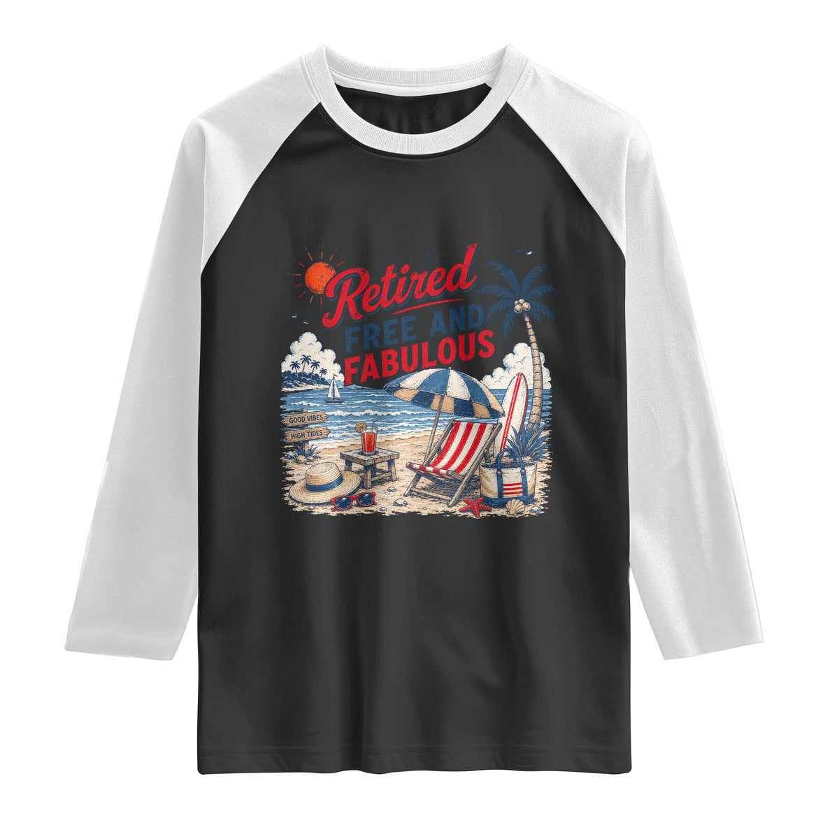 Retirement Gifts For Her Raglan Shirt Retro Retired Free And Fabulous Beach Summer Vacation Vintage