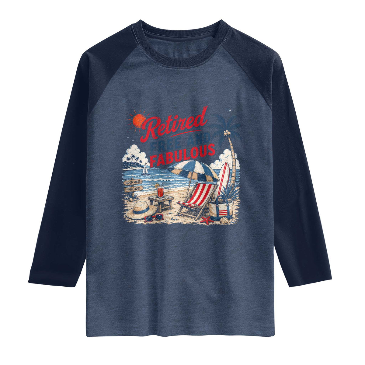 Retirement Gifts For Her Raglan Shirt Retro Retired Free And Fabulous Beach Summer Vacation Vintage