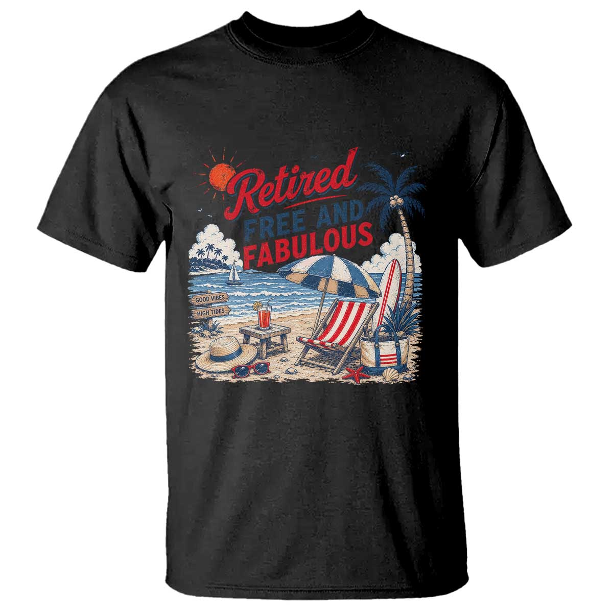Retirement Gifts For Her T Shirt Retro Retired Free And Fabulous Beach Summer Vacation Vintage