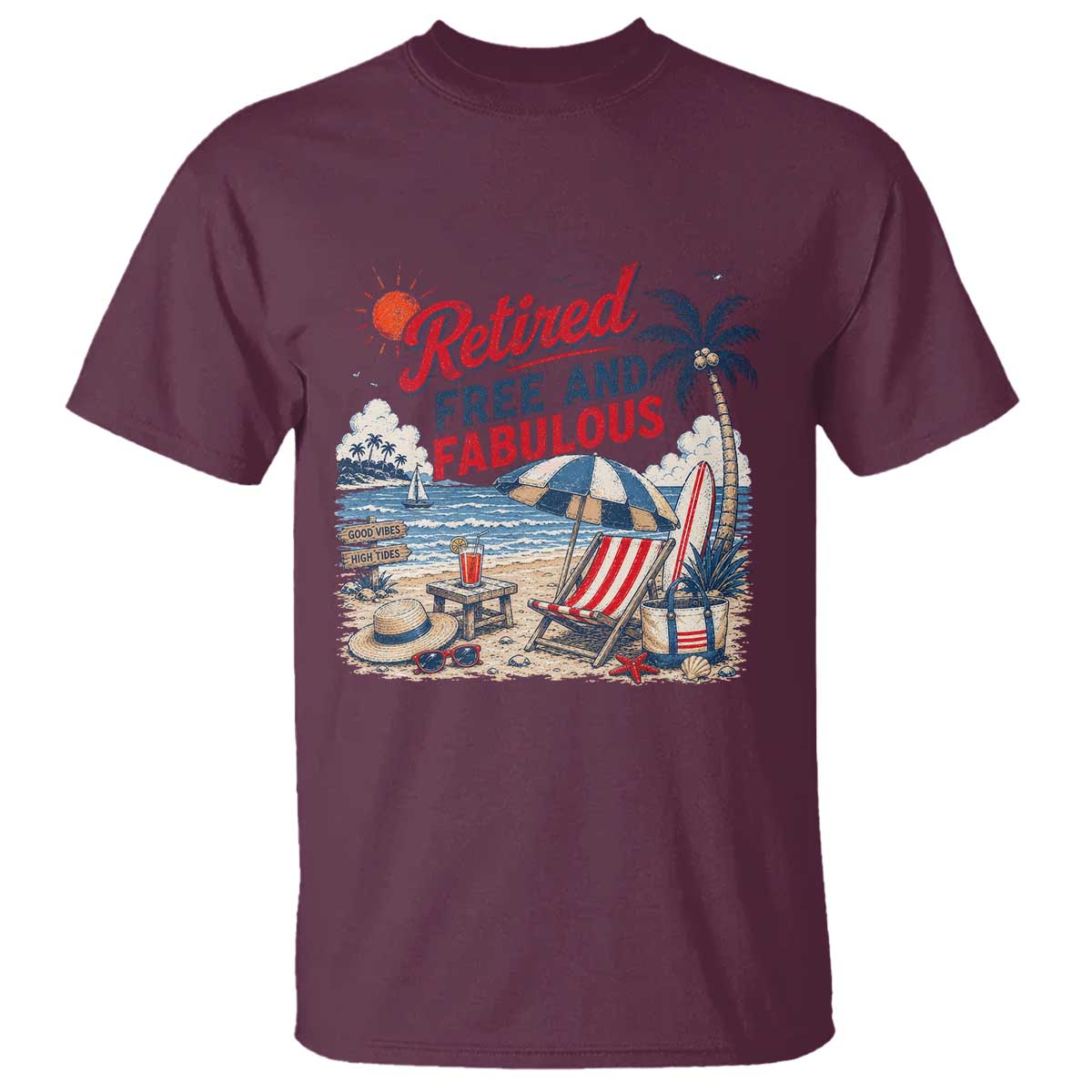 Retirement Gifts For Her T Shirt Retro Retired Free And Fabulous Beach Summer Vacation Vintage