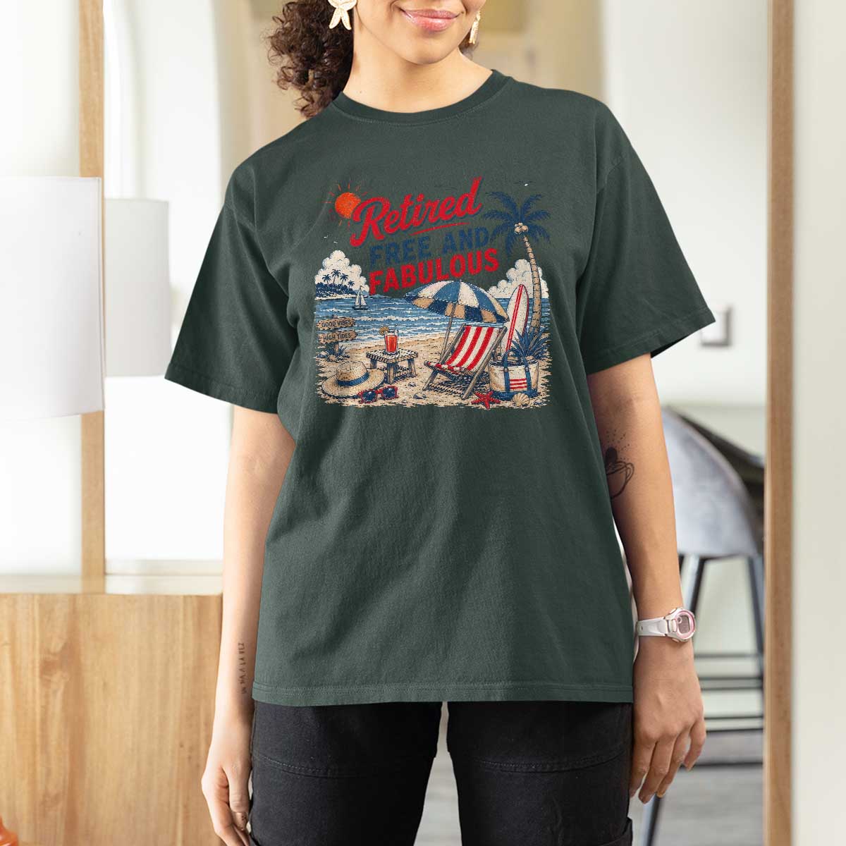 Retirement Gifts For Her T Shirt For Women Retro Retired Free And Fabulous Beach Summer Vacation Vintage