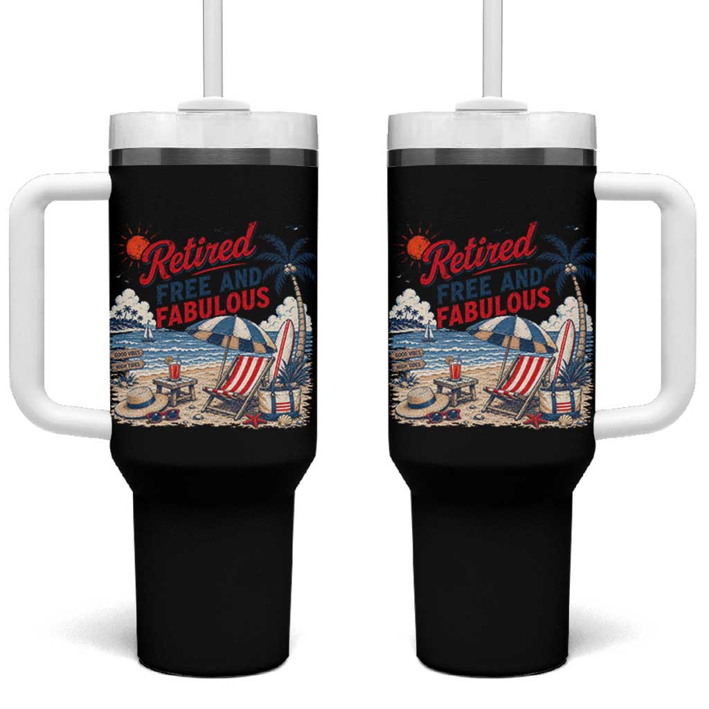 Retirement Gifts For Her Tumbler With Handle Retro Retired Free And Fabulous Beach Summer Vacation Vintage