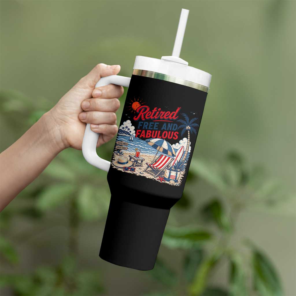 Retirement Gifts For Her Tumbler With Handle Retro Retired Free And Fabulous Beach Summer Vacation Vintage