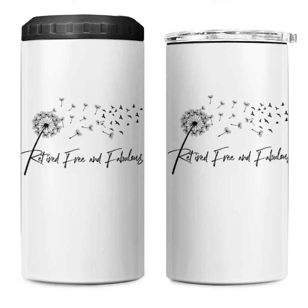 Happy Retirement Gifts For Woman 4 in 1 Can Cooler Tumbler Retired Free And Fabulous Dandelion