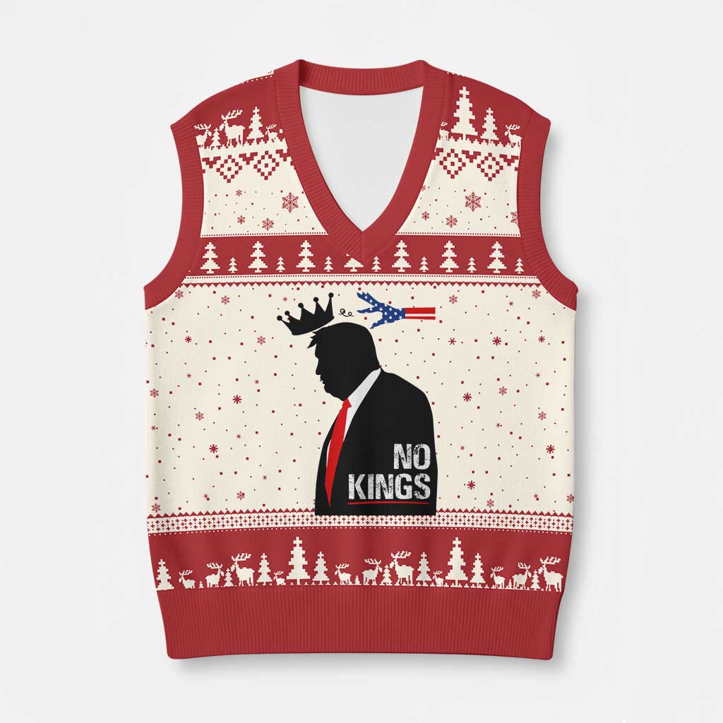 No Kings V-Neck Knit Sweater Vest Funny Resist Meme - Wonder Print Shop