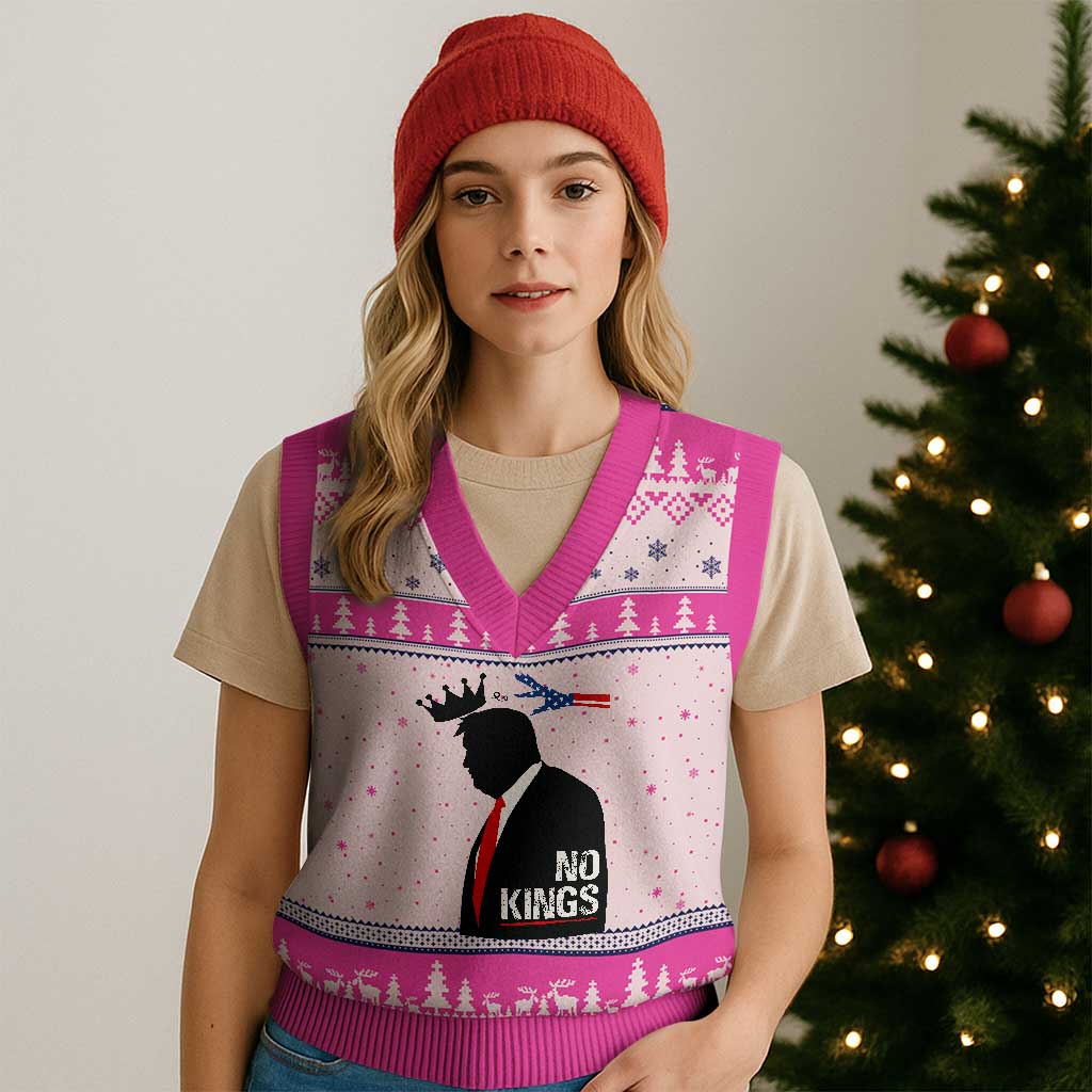No Kings V-Neck Knit Sweater Vest Funny Resist Meme - Wonder Print Shop