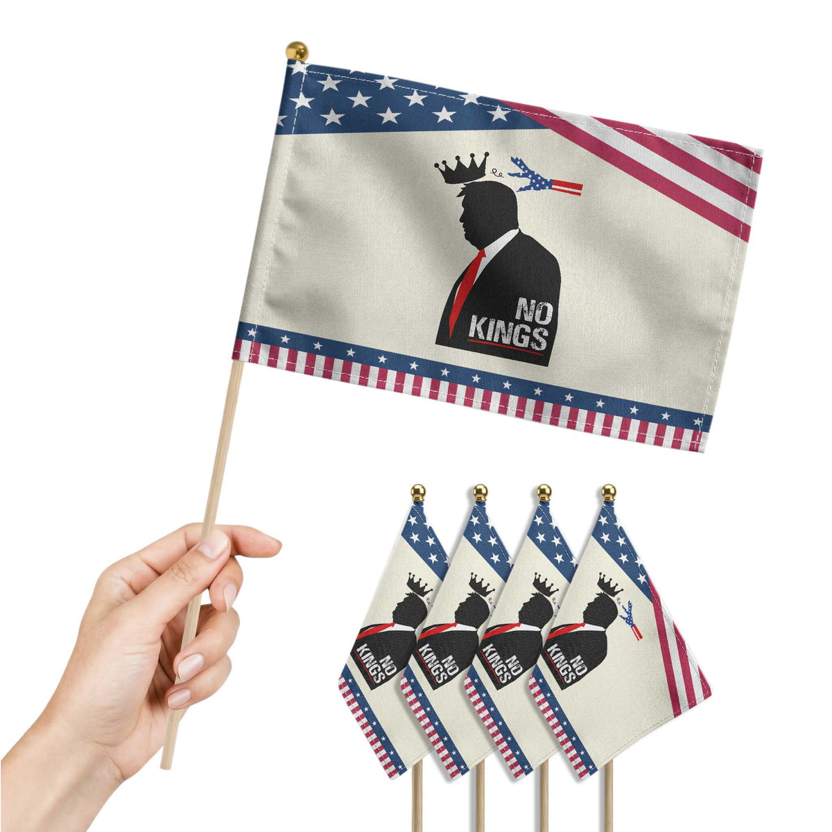 No Kings Patriotic Handheld Flag Funny Resist Meme
