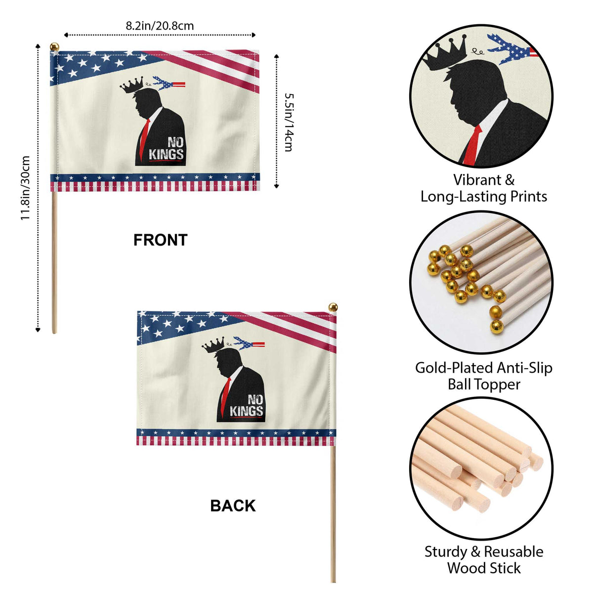 No Kings Patriotic Handheld Flag Funny Resist Meme