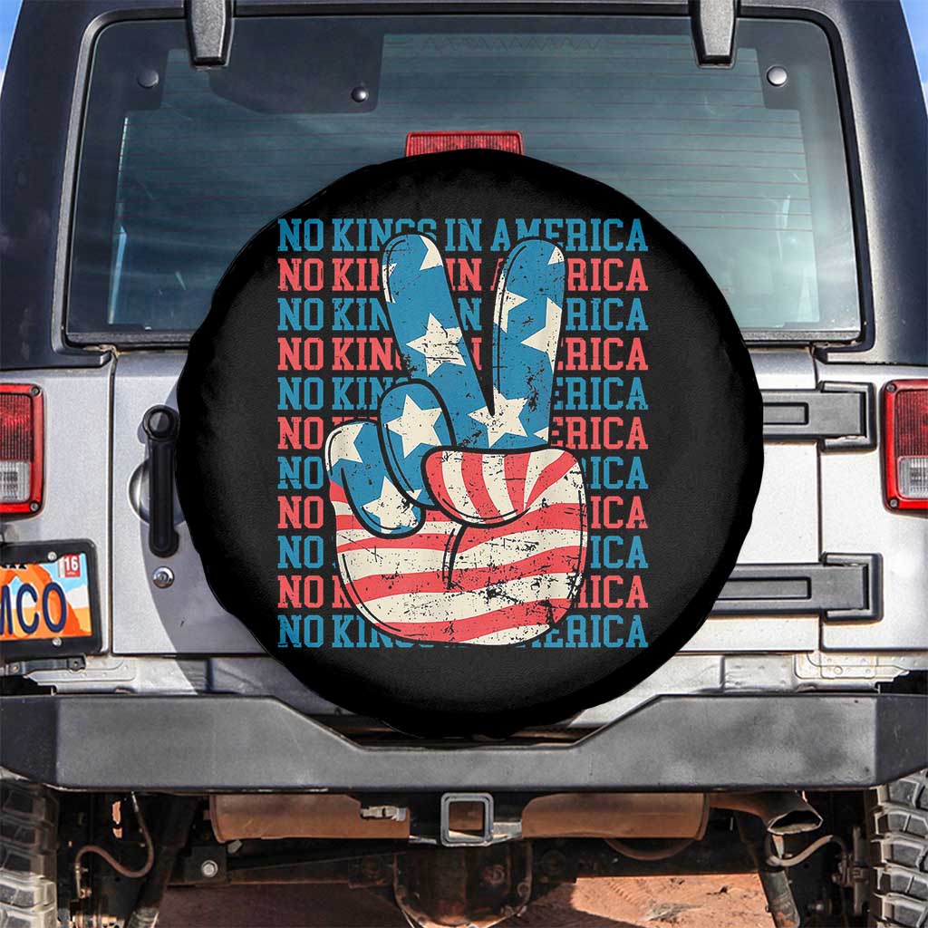 No Kings In America Spare Tire Cover USA Flag Peace Sign Hand 4th of July Patriotic - Wonder Print Shop
