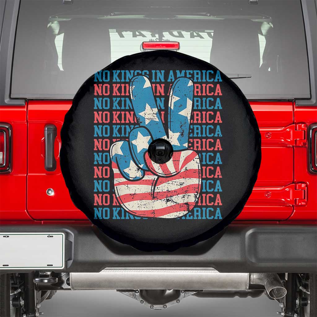 No Kings In America Spare Tire Cover USA Flag Peace Sign Hand 4th of July Patriotic - Wonder Print Shop