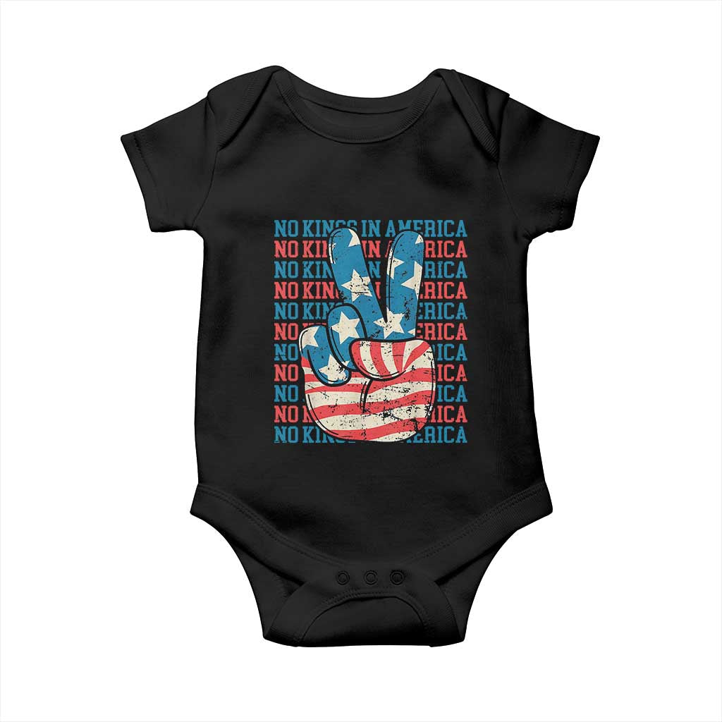 No Kings In America Baby Onesie USA Flag Peace Sign Hand 4th of July Patriotic - Wonder Print Shop