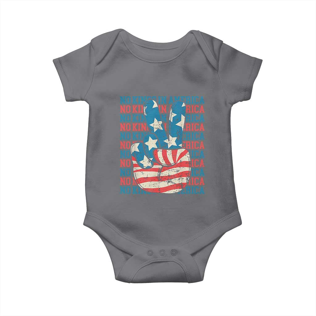 No Kings In America Baby Onesie USA Flag Peace Sign Hand 4th of July Patriotic - Wonder Print Shop