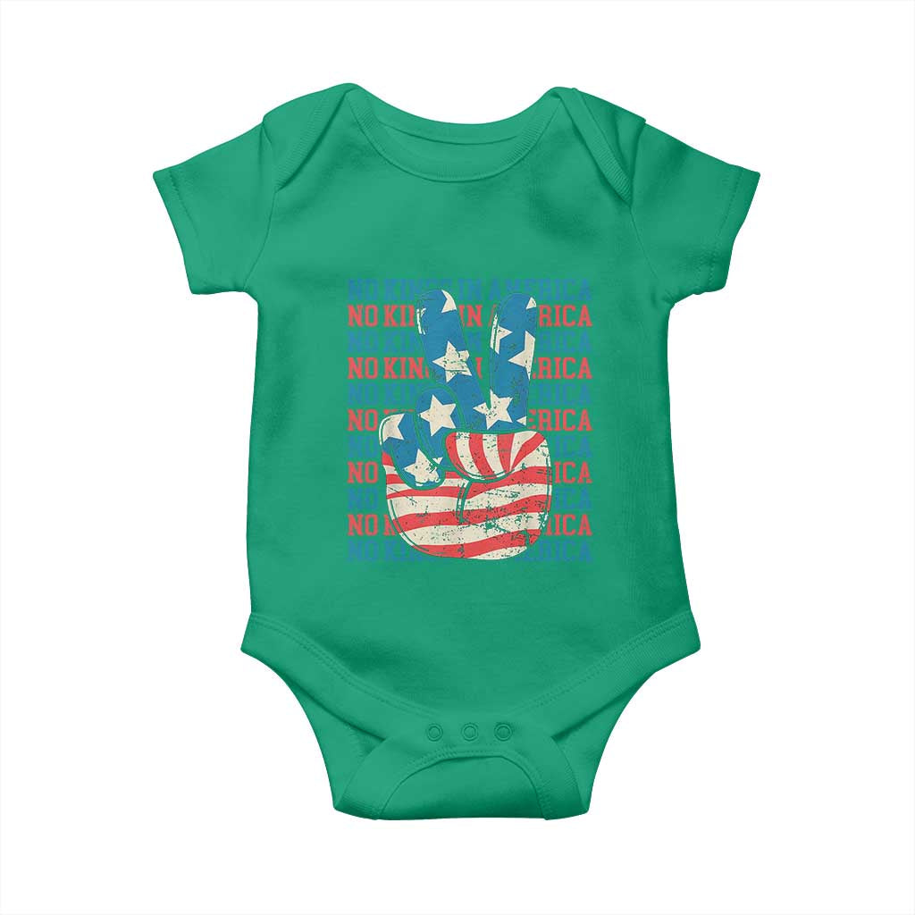 No Kings In America Baby Onesie USA Flag Peace Sign Hand 4th of July Patriotic - Wonder Print Shop