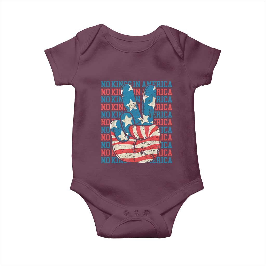 No Kings In America Baby Onesie USA Flag Peace Sign Hand 4th of July Patriotic - Wonder Print Shop