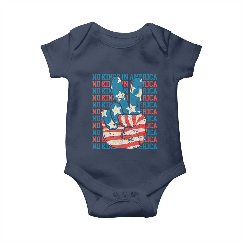 No Kings In America Baby Onesie USA Flag Peace Sign Hand 4th of July Patriotic - Wonder Print Shop