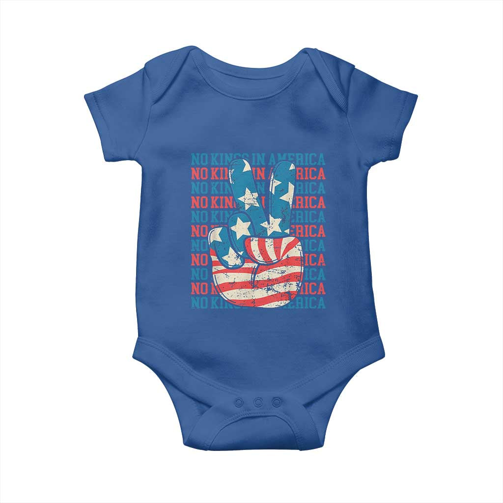 No Kings In America Baby Onesie USA Flag Peace Sign Hand 4th of July Patriotic - Wonder Print Shop