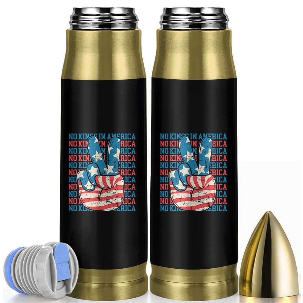 No Kings In America Bullet Tumbler USA Flag Peace Sign Hand 4th of July Patriotic - Wonder Print Shop