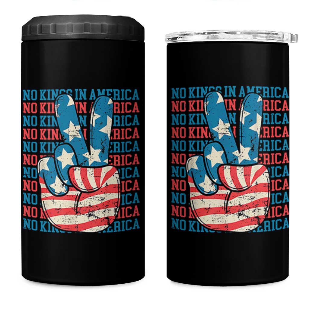 No Kings In America 4 in 1 Can Cooler Tumbler USA Flag Peace Sign Hand 4th of July Patriotic - Wonder Print Shop