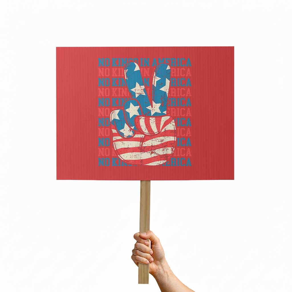 No Kings In America Protest Sign USA Flag Peace Sign Hand 4th of July Patriotic - Wonder Print Shop