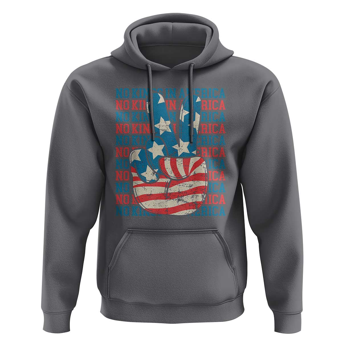No Kings In America Hoodie USA Flag Peace Sign Hand 4th of July Patriotic - Wonder Print Shop
