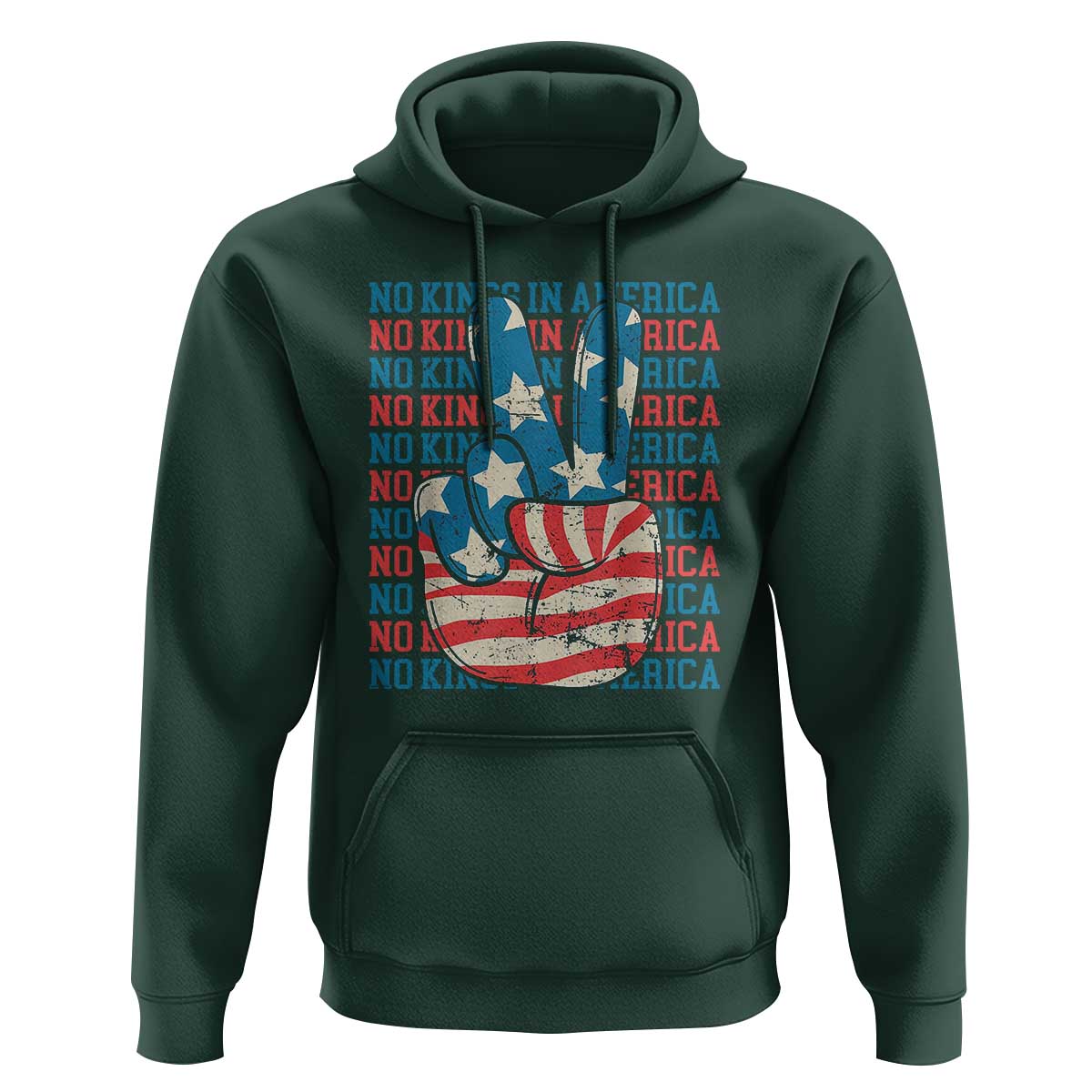 No Kings In America Hoodie USA Flag Peace Sign Hand 4th of July Patriotic - Wonder Print Shop