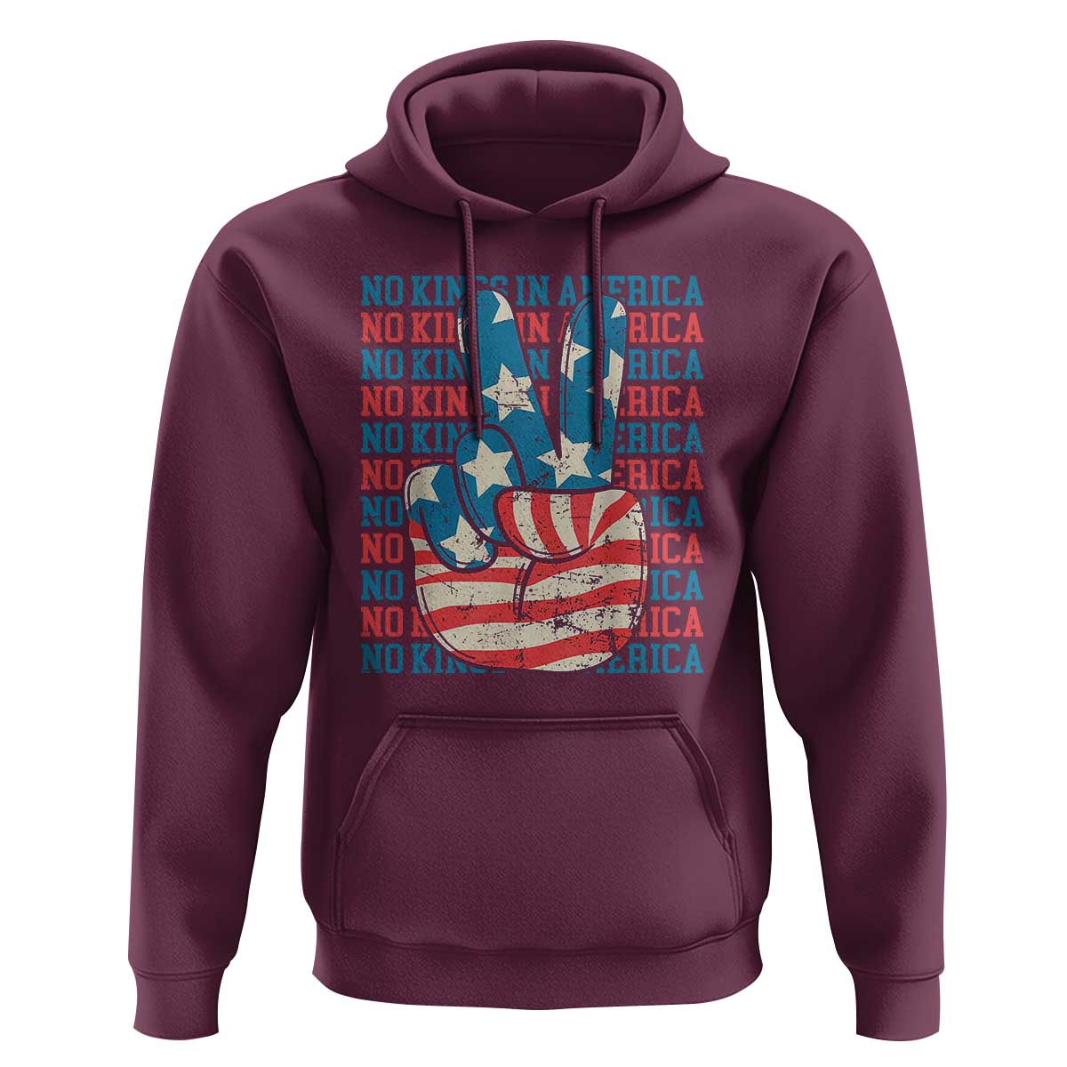 No Kings In America Hoodie USA Flag Peace Sign Hand 4th of July Patriotic - Wonder Print Shop