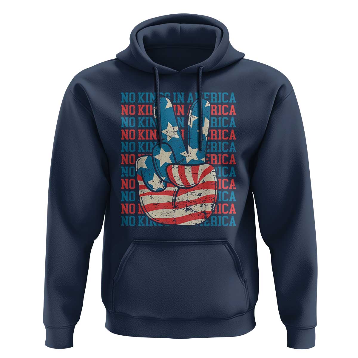 No Kings In America Hoodie USA Flag Peace Sign Hand 4th of July Patriotic - Wonder Print Shop