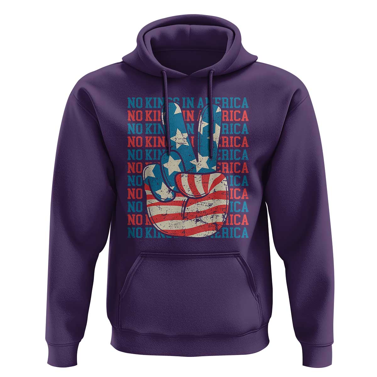 No Kings In America Hoodie USA Flag Peace Sign Hand 4th of July Patriotic - Wonder Print Shop