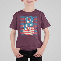 No Kings In America T Shirt For Kid USA Flag Peace Sign Hand 4th of July Patriotic - Wonder Print Shop