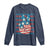 No Kings In America Long Sleeve Shirt USA Flag Peace Sign Hand 4th of July Patriotic - Wonder Print Shop