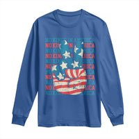 No Kings In America Long Sleeve Shirt USA Flag Peace Sign Hand 4th of July Patriotic - Wonder Print Shop