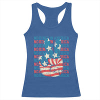 No Kings In America Racerback Tank Top USA Flag Peace Sign Hand 4th of July Patriotic - Wonder Print Shop