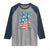 No Kings In America Raglan Shirt USA Flag Peace Sign Hand 4th of July Patriotic - Wonder Print Shop