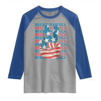 No Kings In America Raglan Shirt USA Flag Peace Sign Hand 4th of July Patriotic - Wonder Print Shop